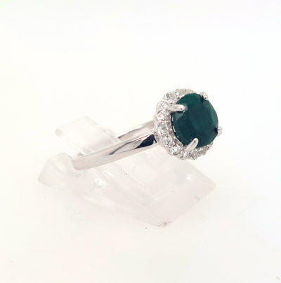 Sterling Silver Dyed Green Corundum & White Topaz "Dazzle" Ring