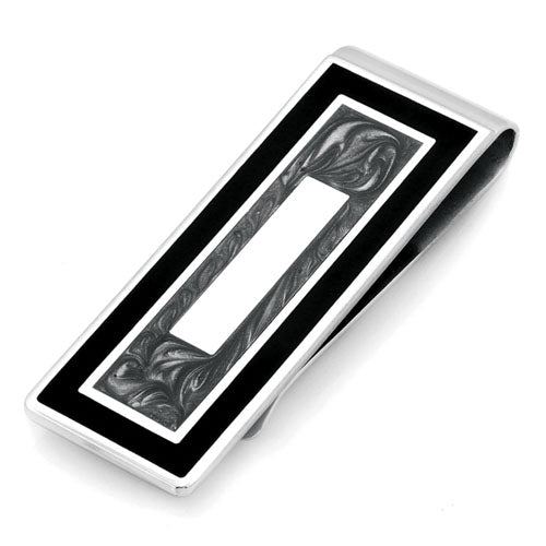 Rhodium Finish Black & Grey Steel Money Clip