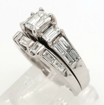 14K White Gold approx 2.25ctTW G/VS Emerald-Cut and Princess shape Wedding Set Size:4.75 Gram Weight:6.8gr