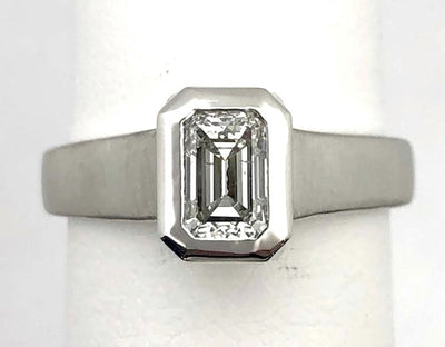 14K White Gold Satin Finish Emerald Cut Engagement Ring