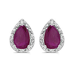 14KW Pear 6x4mm Ruby & .02ct Diamond Earrings