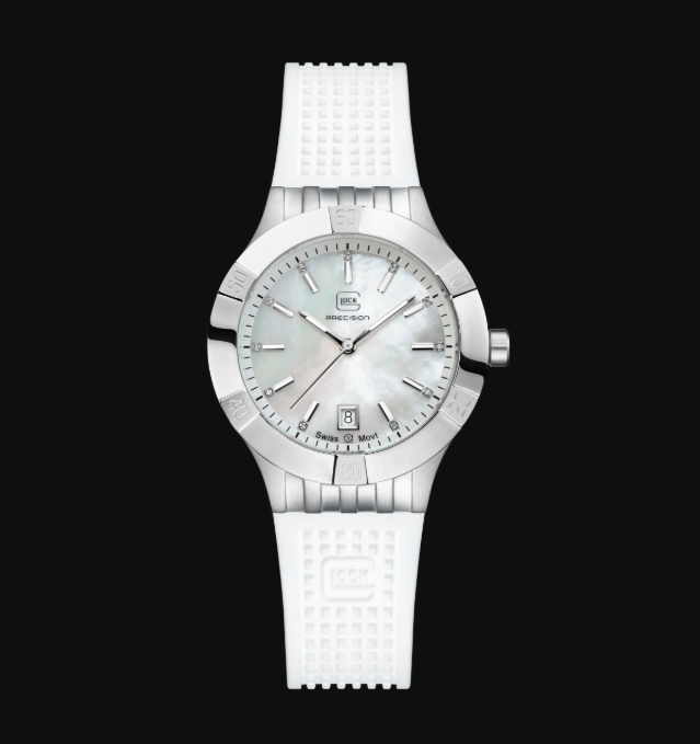 Lady's Silver-Tone Steel Glock Watch with Mother of Pearl Diamond Dial