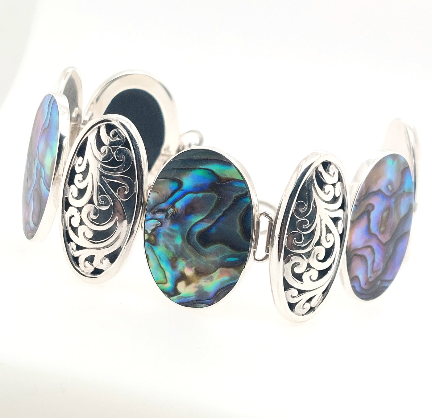 Sterling Silver Abalone Oval Link "Expression Bracelet- Paua"