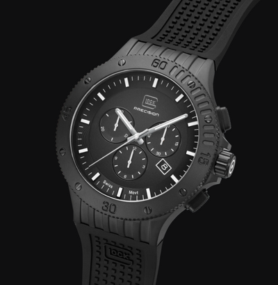 Gents Black Steel Glock Watch with Black Dial and Chronodial