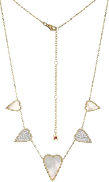 18K Gold Plated Sterling Silver ELLE "Long Love" Mother of Pearl and Cubic Zirconia Necklace