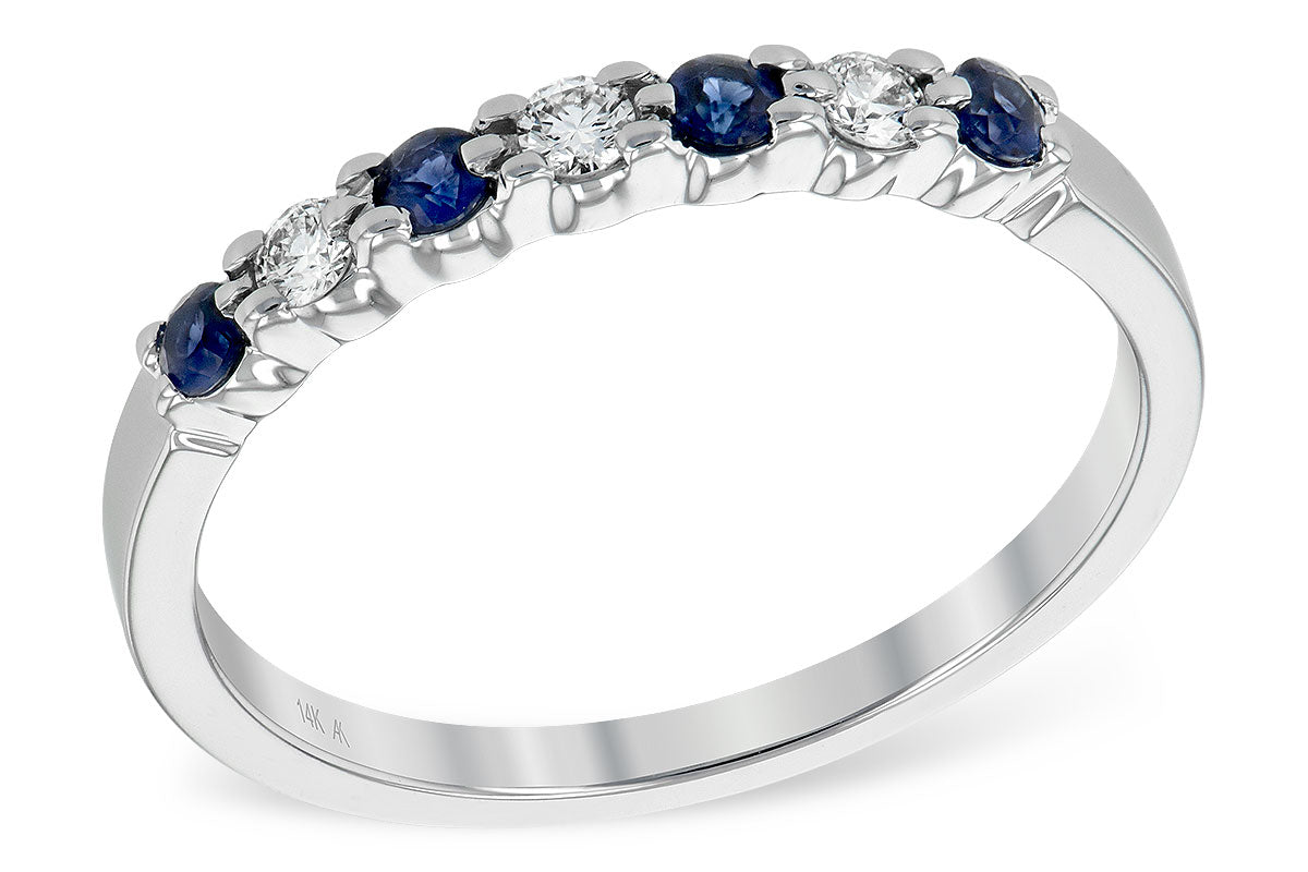 14KW Diamond & Blue Sapphire Wedding Band (Size 7)