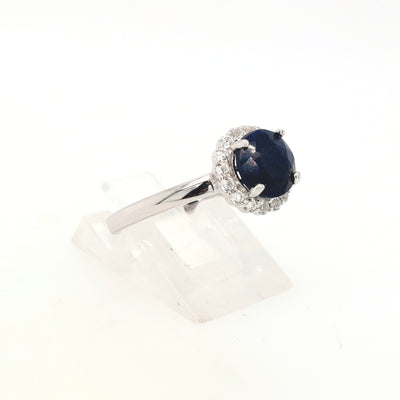 Sterling Silver Dyed Blue Corundum & White Topaz "Dazzle" Ring