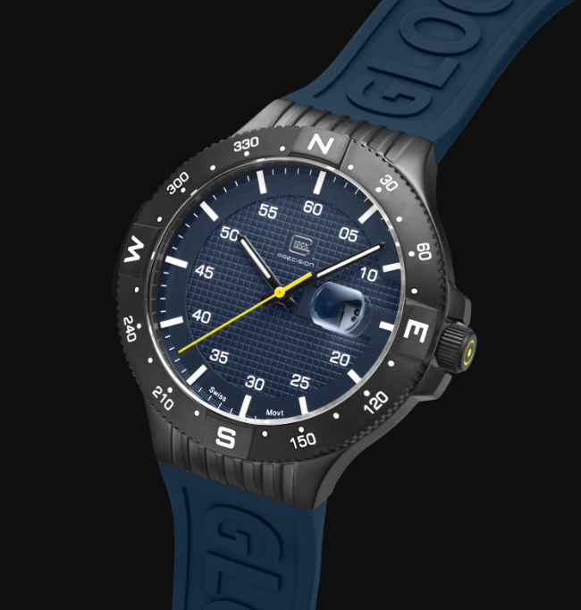 Gents Black Steel Glock Watch with Textured Blue Dial