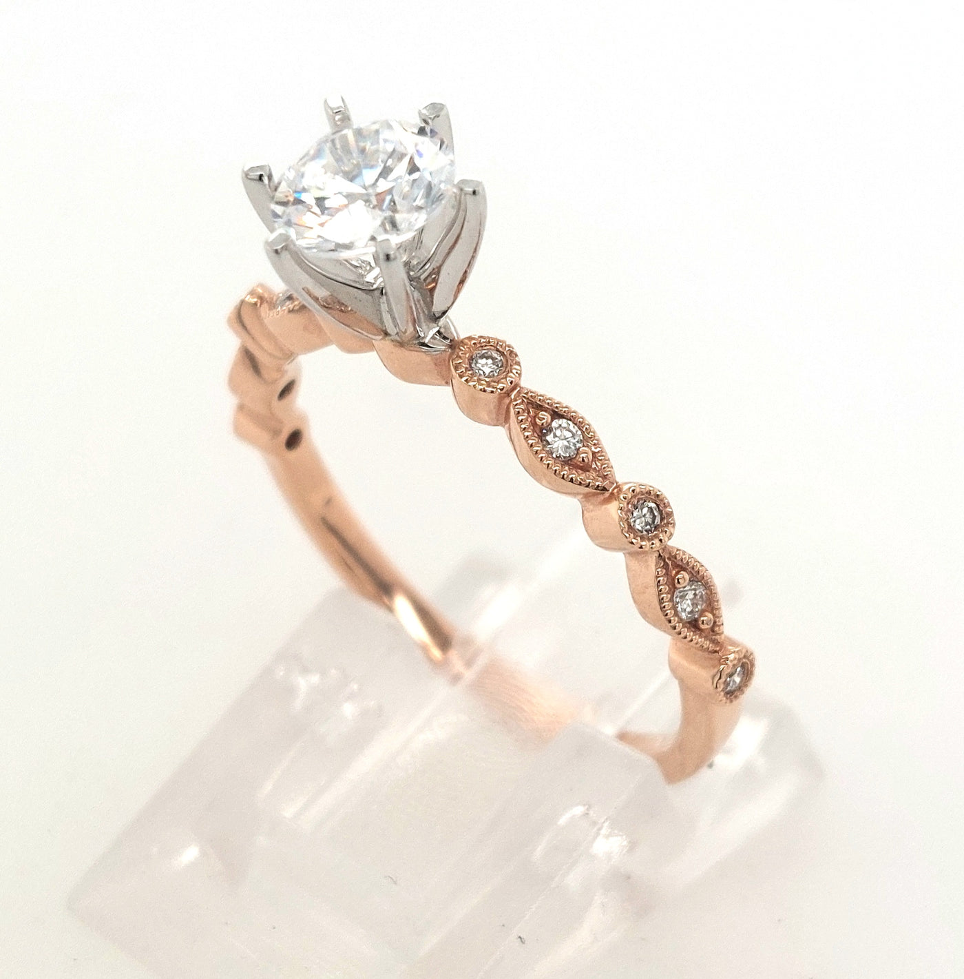 14K Rose Gold Diamond Semi-Mount with 0.75ct Cubic Zirconia Center (Size 7)