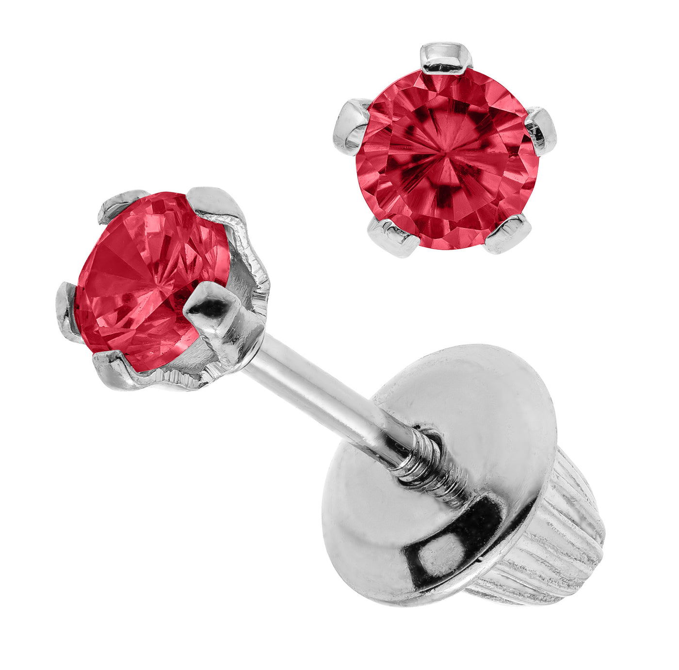 Sterling Silver Synthetic Ruby Children's Earrings