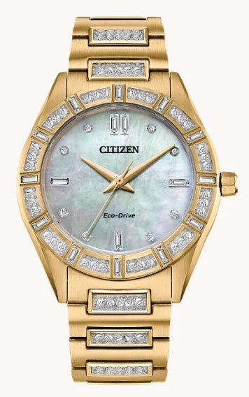 Lady's Citizen Eco-Drive "Silhouette Crystal" Watch with White Mother of Pearl Dial