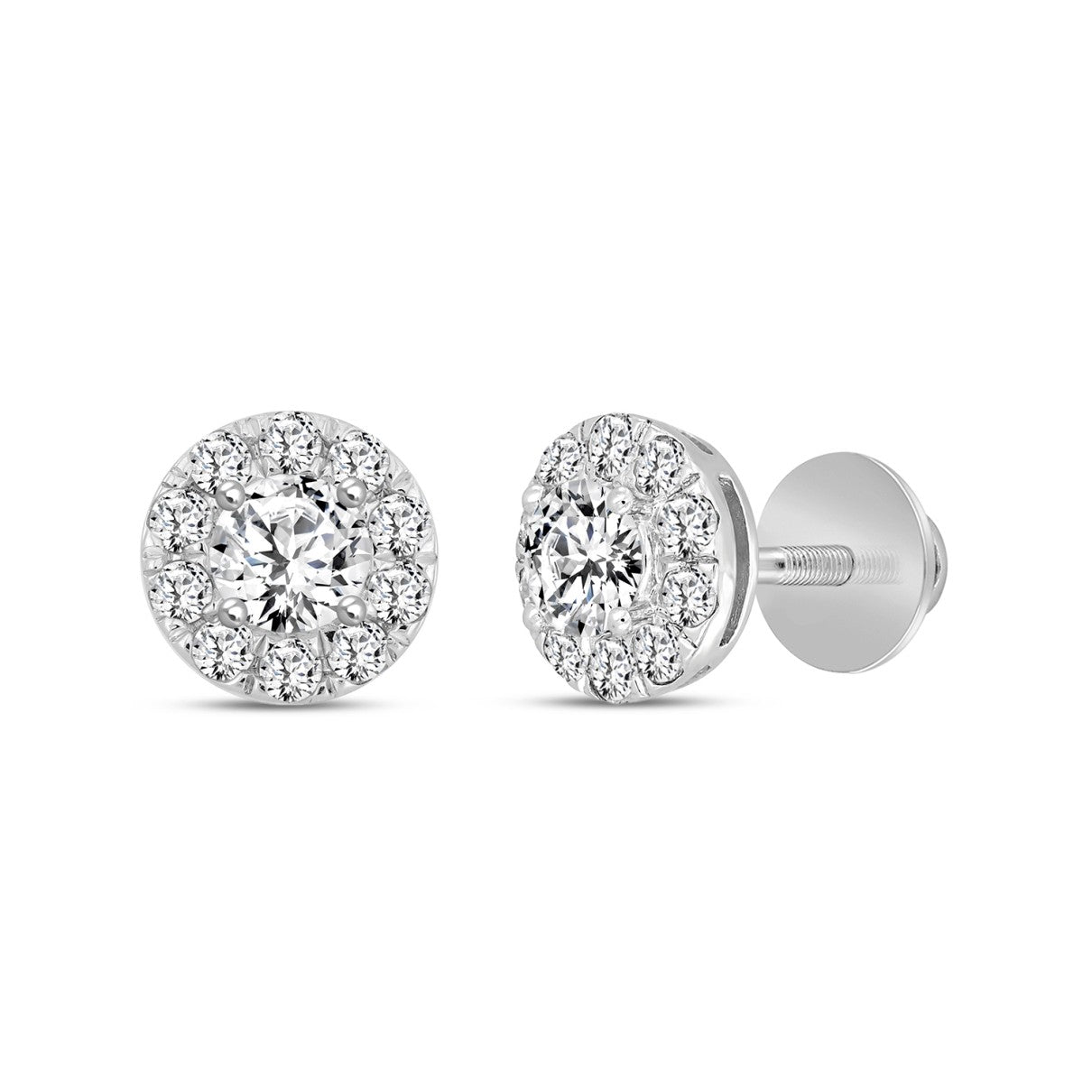 14KY 1.00ctTW RBC F-G/VS2-SI1 Lab-Grown Diamond Halo Stud Earrings