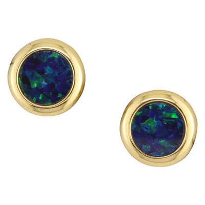 14KY  5mm Round Australian Opal Doublet Stud Earring Pair