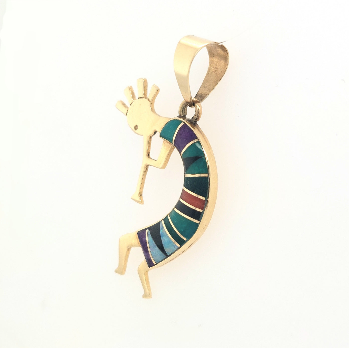 14KY Kokopelli Colorful Stones Inlay Pendant Gram Weight:4.1g