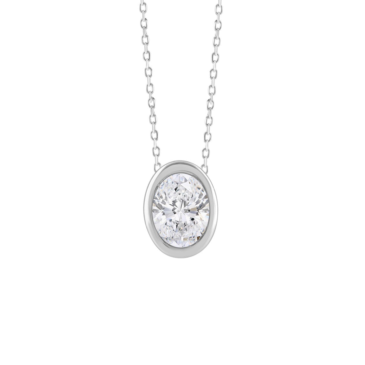 14KW 2.00ct Oval Bezel-Set Lab-Grown Diamond Solitaire Necklace