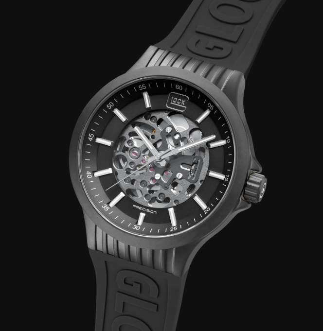 Gents Black Titanium Glock Watch with Black Skeleton Dial