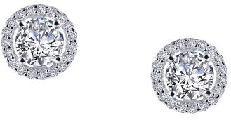 SS Bonded w/ Plat Round Halo Earring Pair w/ Lassaire sim. dias 1.30ctTW