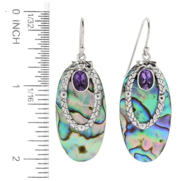 SS Oval Abalone "Bora Bora" Earrings w/ Amethyst Accents