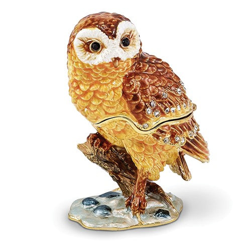 Bejeweled "Mr. Whoo" Barn Owl Trinket Box with Matching Necklace