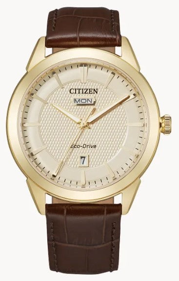 Gent's Citizen Eco-Drive "Rolan" Watch with Gold Tone Textured Dial