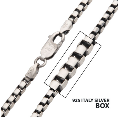 Sterling Silver Black Rhodium Plated Satin Finish Box Chain, 22"