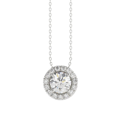 14KY 1.25ctTW RBC F-G/VS2-SI1 Lab-Grown Halo Diamond Necklace