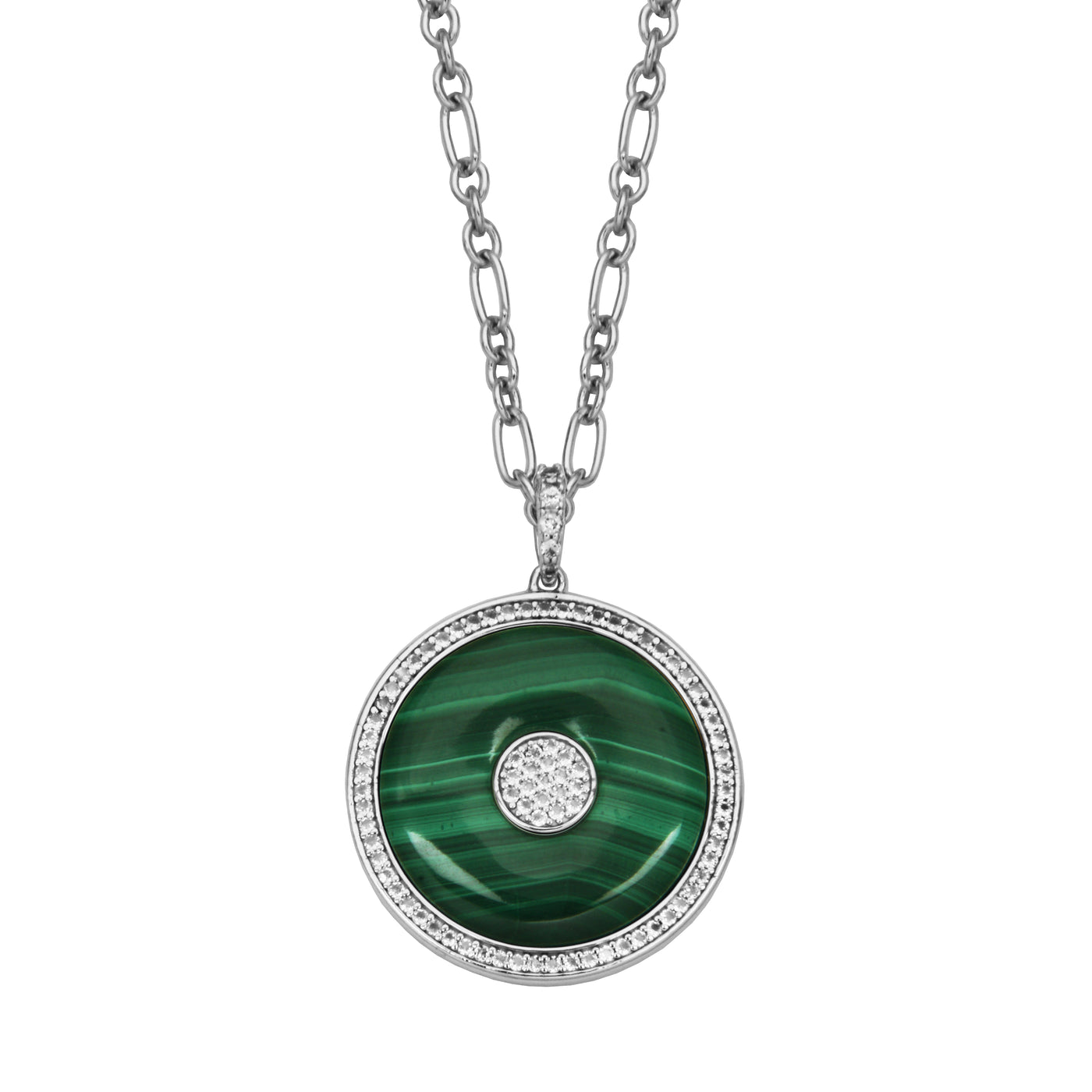 Sterling Silver Genuine Malachite Circle Necklace