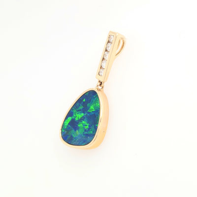 14KY Australian Opal Doublet & Diamond Pendant