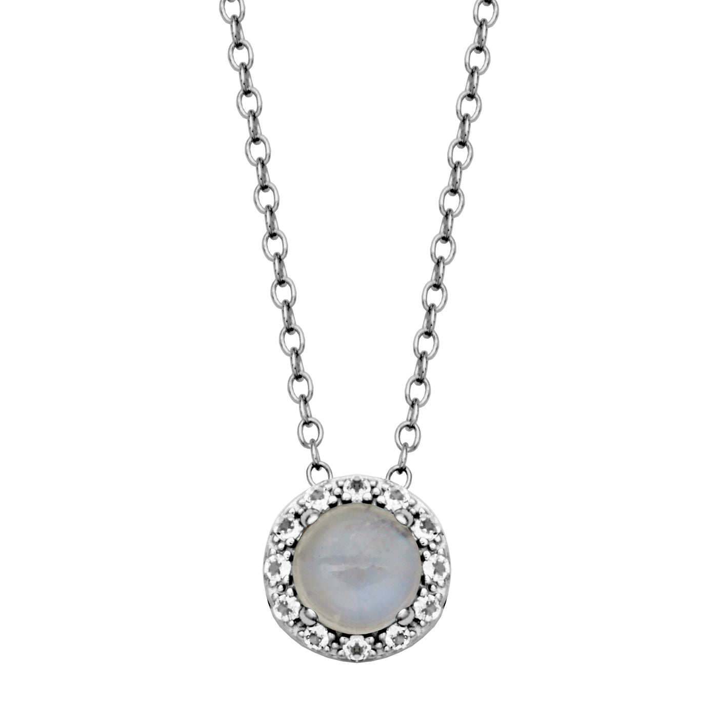 Sterling Silver Blue Rainbow Moonstone & White Topaz "Dazzle" Necklace