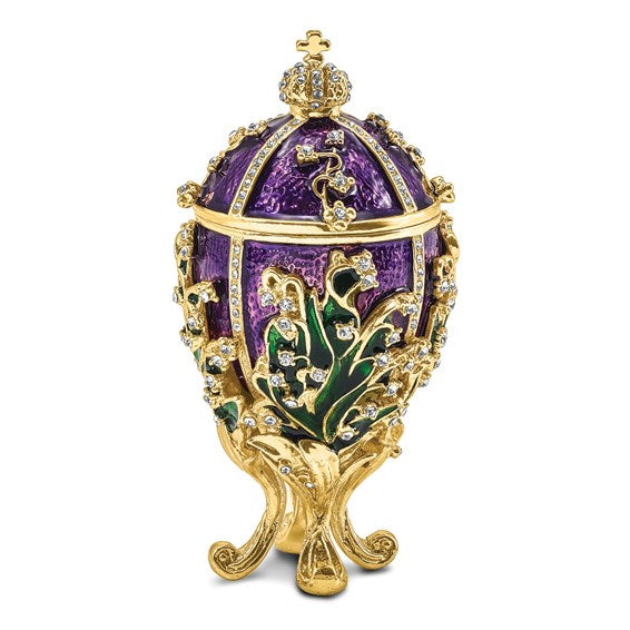 Luxury Giftware Pewter Bejeweled Crystals Gold-tone Enameled LILY OF THE VALLEY Purple Egg