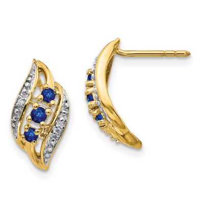 14KY Sapphire and Diamond Polished Post Earrings