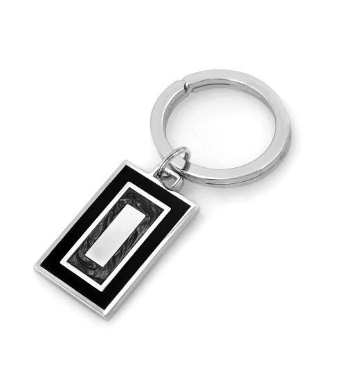 Rhodium Finish Black & Grey Lacquer Key Ring