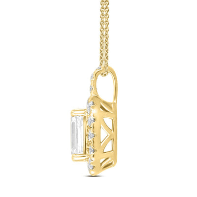 14KY 1.40ctTW Emerald-Cut F-G/VS2-SI1 Lab-Grown Halo Diamond Necklace