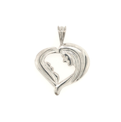 SS Mother & Child Silhouette Open Heart Pendant