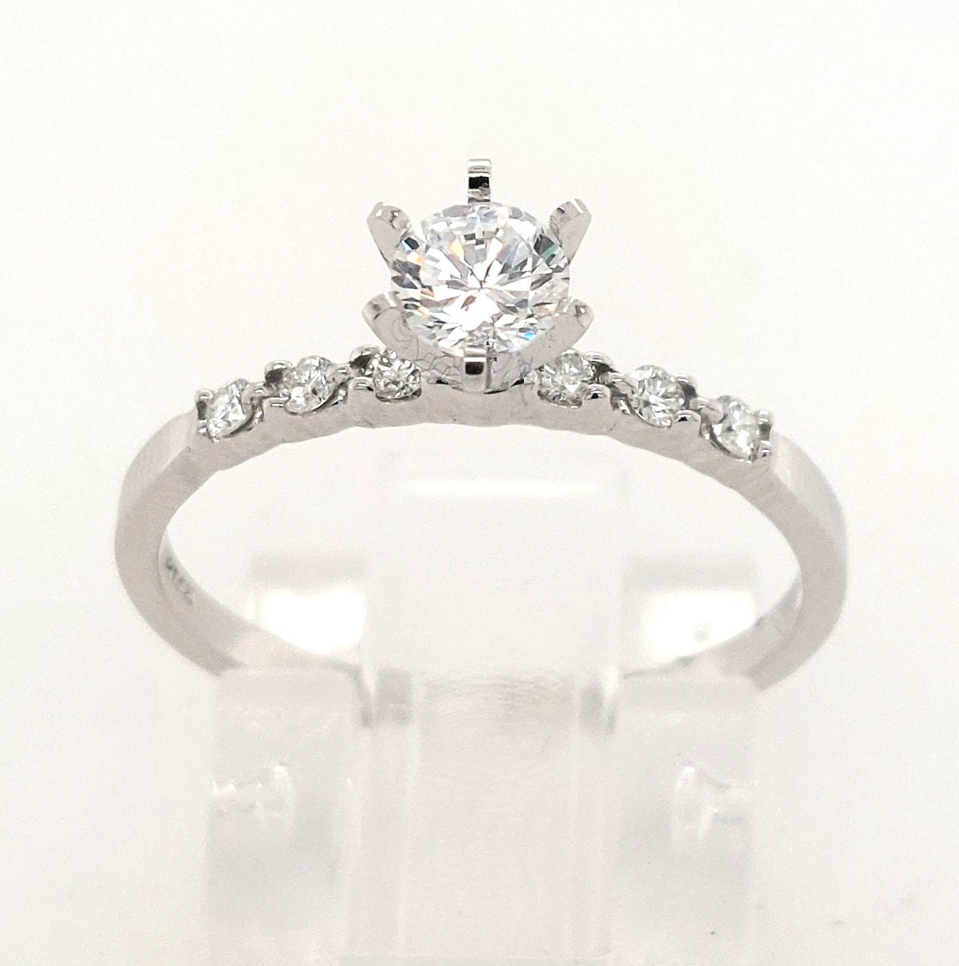 14KW Diamond Semi-Mount Ring with 0.40ct Cubic Zirconia Center (Size 7)