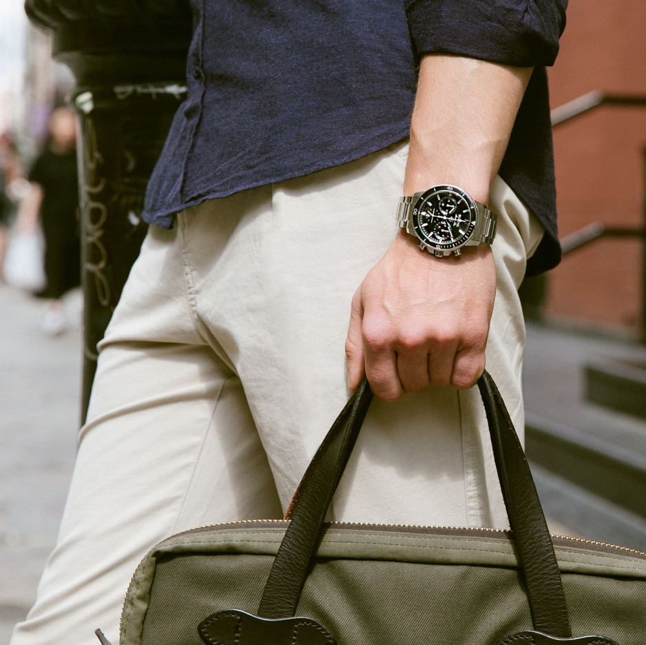 Gents Silver Tone Bulova "Marine Star" with Black Chronograph Dial