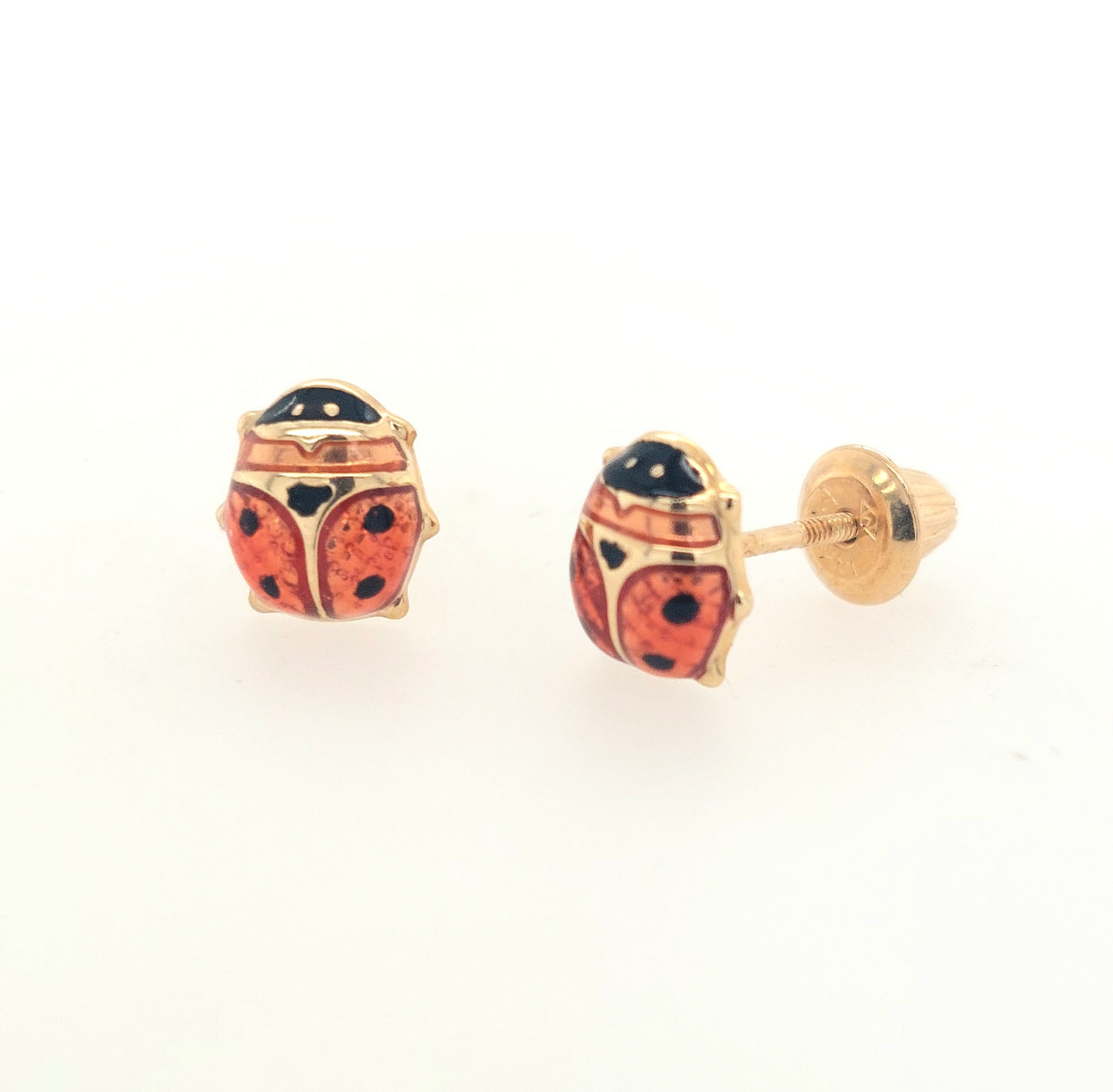 14KY Red Ladybug Screwback Earring Pair