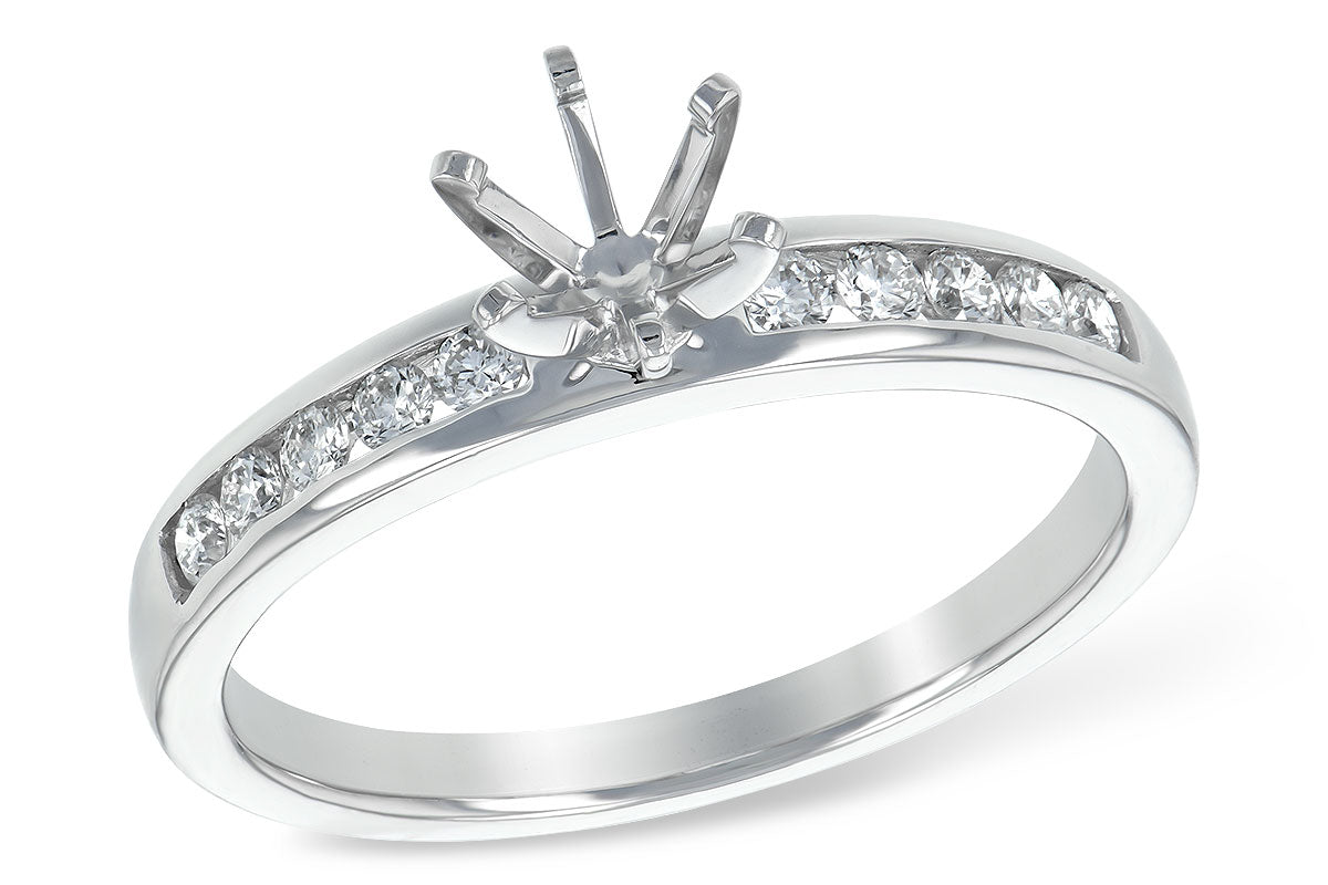 14KW Channel-Set Diamond Semi Mount Ring with Cubic Zirconia Center (Size 7)