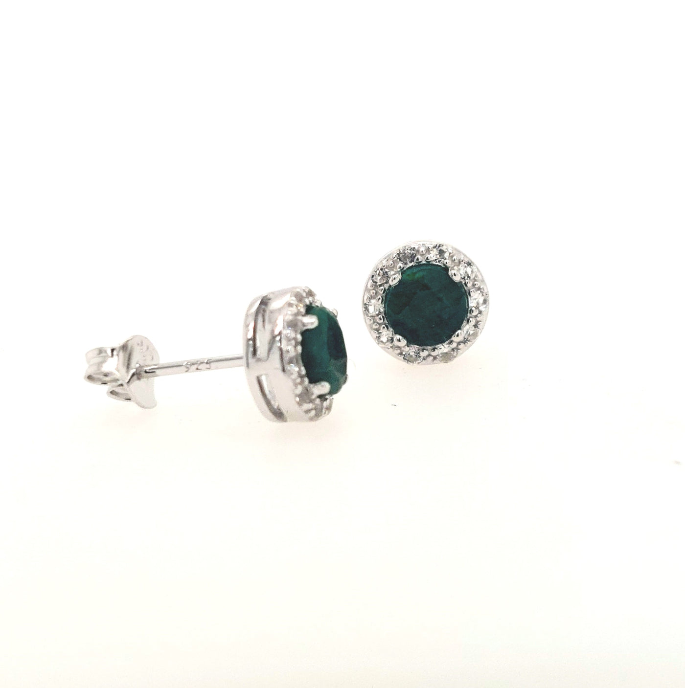 Sterling Silver Dyed Green Corundum & White Topaz "Dazzle" Studs