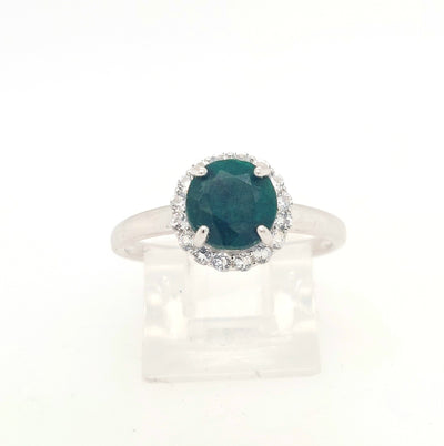 Sterling Silver Dyed Green Corundum & White Topaz "Dazzle" Ring