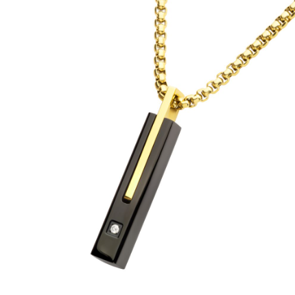 18K Gold IP and Black IP Steel Pendant with Lab-Grown Diamond