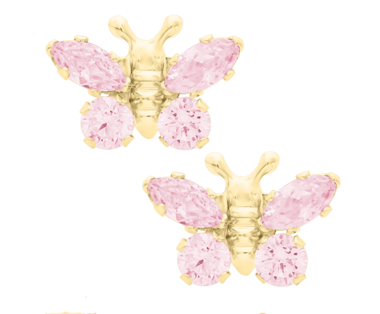 14KY Pink Cubic Zirconia Butterfly Earrings