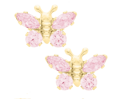 14KY Pink Cubic Zirconia Butterfly Earrings