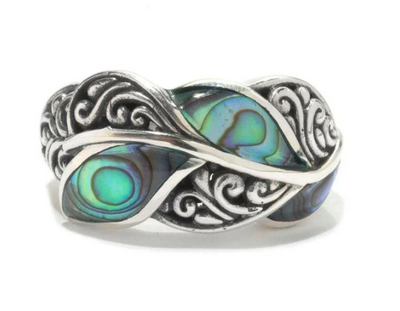 Sterling Silver "Cascada Leaf Ring" with Paua (Size 7)