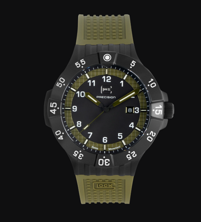 Gent's Black Steel Glock Watch with Black and Green Dial