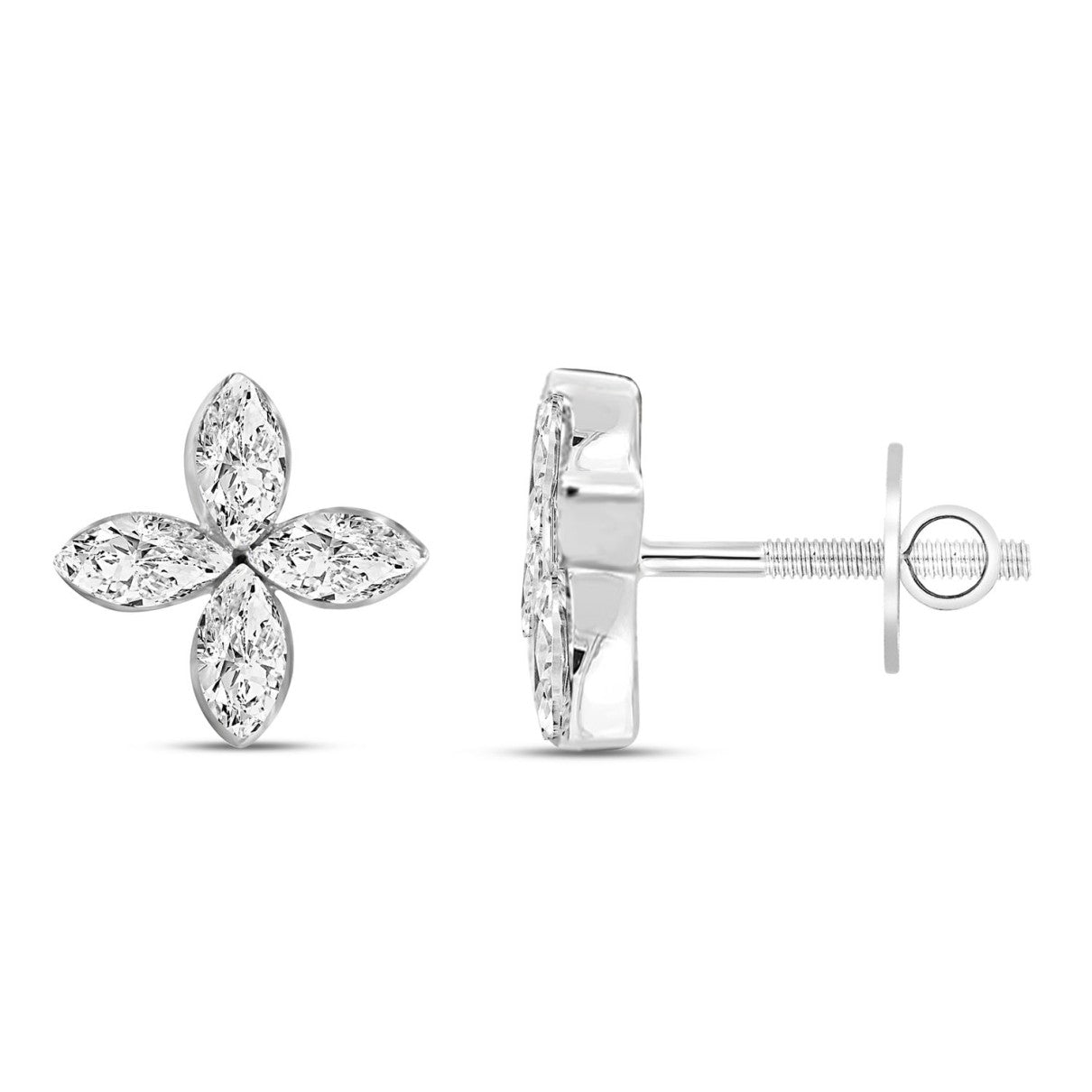 14KW 0.95ctTW Lab-Grown Diamond Flower Stud Earrings with Screwbacks