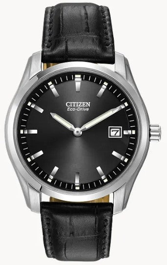 Gent's Citizen Eco-Drive "Corso" Watch with Black Dial & Black Leather Band