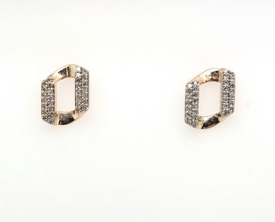 14KY Pave Link Diamond Stud Earring Pair 0.08ctTW