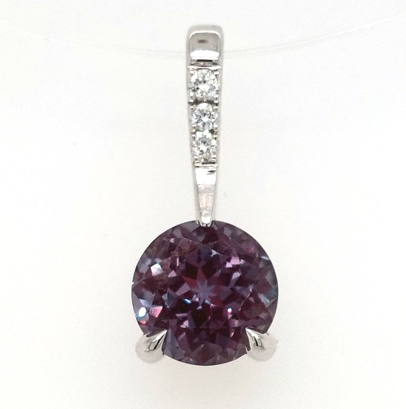 14KW Chatham Lab-Grown Alexandrite & Lab-Grown Diamond Pendant