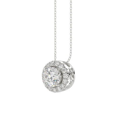 14KY 1.25ctTW RBC F-G/VS2-SI1 Lab-Grown Halo Diamond Necklace